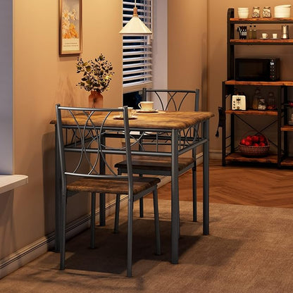CABIHOME Dining Table Set for 2, 3 Piece Kitchen Table Set for 2, Square Kitchen Table Set of 2, Dining Table Set for Small Space, Apartment, Dining Room, Retro Brown
