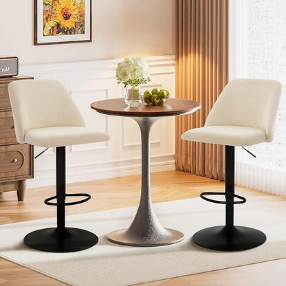 COLAMY Bar Stools Set of 6, Modern Swivel Bar Chairs, Adjustable Upholstered Barstools Counter Height with Full Backrest for Bar, Dining Room, Kitchen Island, Beige