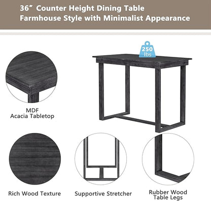 Merax Farmhouse Counter Height 5-Piece Dining Set with 1 Rectangular Table and 4 Upholstered Chairs for Small Places, Family Kitchen Furniture, Gray