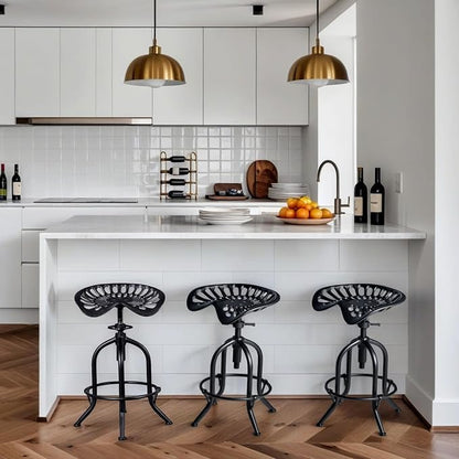 Industrial Bar Stool Farmhouse Tractor Saddle Stool Kitchen Counter Height Adjustable Bar Stool Metal Bar Stool 19.6-24 Inch Pub Bar Stool,Set of 2, Black