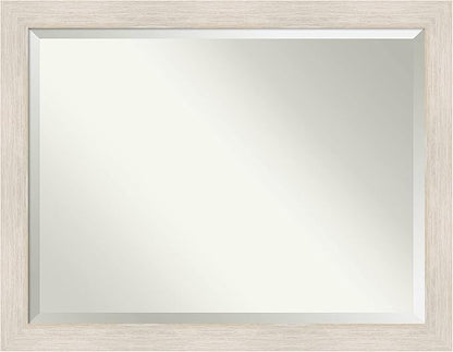 Amanti Art White Bathroom Mirror for Over Sink, 35x45 Hardwood White Wash Rectangle Vanity Mirror, X-Large Rustic Farmhouse Wood Frame, Hangs Horizonally and Vertically, Bathroom Wall Decor, Beveled