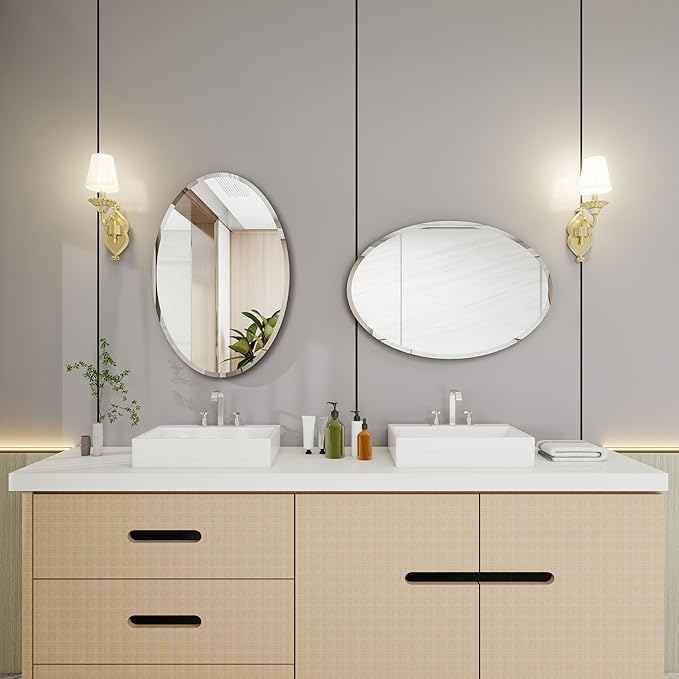 Oval Bathroom Mirror, 18X26 inch Oval Frameless Mirror, Frameless Mirrors for Bathroom,Beveled Bathroom Mirror.