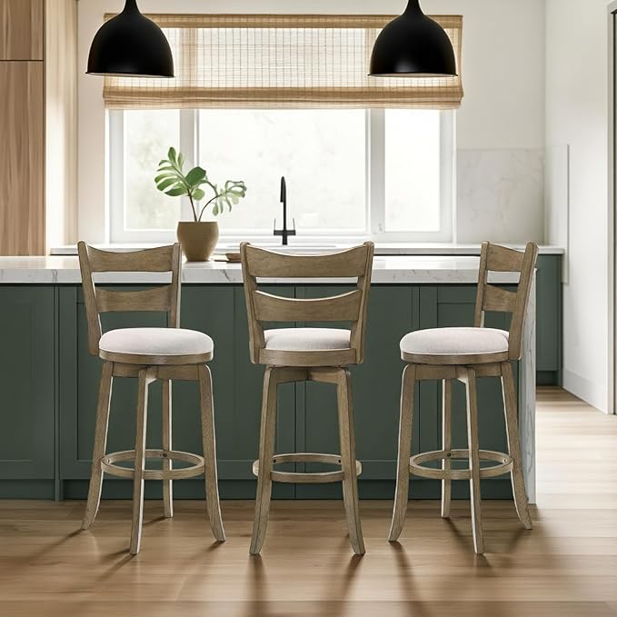 Armen Living Blair 26 in. Putty Brown Counter Height Rubberwood Swivel Barstool with Cream Fabric Seat - Set of 4