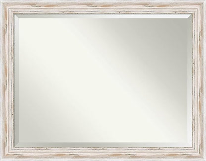 Amanti Art White Bathroom Mirror for Over Sink, 35x45 Alexandria White Wash Rectangle Vanity Mirror, X-Large Coastal Wood Frame, Hangs Horizonally and Vertically, Bathroom Wall Decor, Beveled Edge