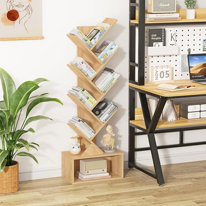 9 Tier Tree Bookshelf,Christmas Green Bookcase for Narrow Space, Storage Organizer Floor Standing Bookshelves for Books, Tall Book Case for Home Office, Living Room, Bedroom