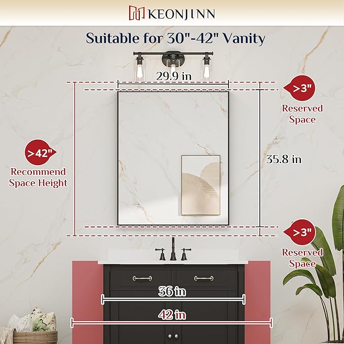 Keonjinn 30 x 36 Inch Blue Bathroom Mirror Metal Frame Navy Blue Wall Mirror for Bathroom Sink Rectangular Brushed Framed Vanity Mirror Square Corner Modern Rectangle Mirror(Horizontal/Vertical)