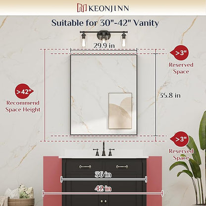 Keonjinn 30 x 36 Inch Blue Bathroom Mirror Metal Frame Navy Blue Wall Mirror for Bathroom Sink Rectangular Brushed Framed Vanity Mirror Square Corner Modern Rectangle Mirror(Horizontal/Vertical)
