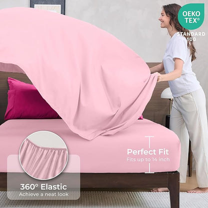 HEVUMYI Hot Pink & Baby Pink Full Comforter Set - 7-Piece All Season Bed in a Bag Full, Ultra Soft Bedding Set with Comforter, Flat Sheet, Fitted Sheet, Pillowcases, Pillow Shams