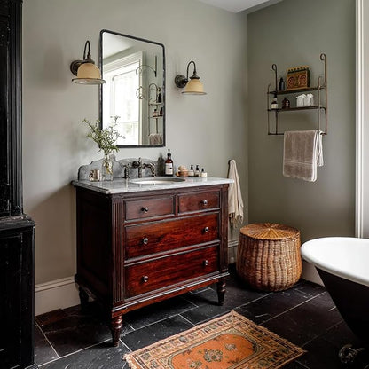 ANDY STAR Hand-Forged Black Bathroom Mirrors for Wall, 30x40 Inch Vintage Solid Steel Metal Frame Bathroom Vanity Mirror, Antique Rounded Rectangle Wall Mirror, Hangs Horizontally or Vertically