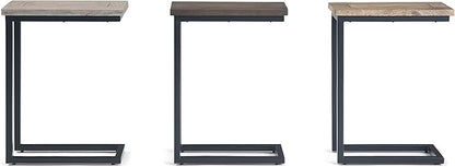 SIMPLIHOME Skyler 18-inch Wide Solid Mango/Metal Industrial C-Shaped End Table in Beach Brown/Black for Living Room, Office, or Bedroom, Assembled