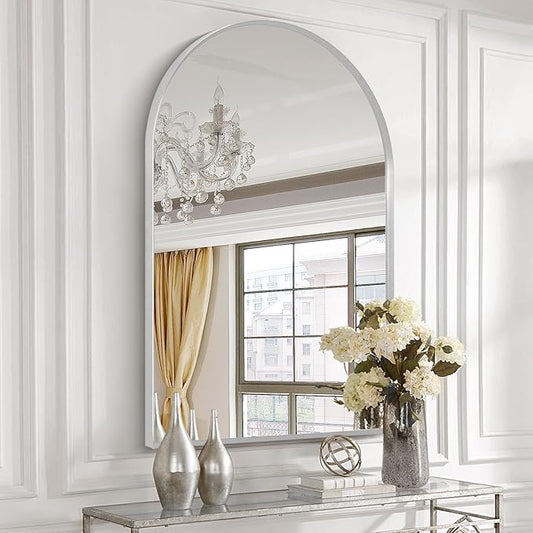 30" x 40" Silver Arched Mirror, Large Arch Bathroom Vanity and Wall Decor Mirror for Living Room, Bedroom, Entryway, Fireplace Mantel (Tempered Glass)