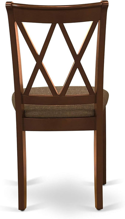 East West Furniture HBCL5-MAH-C 5 Piece Dining Room Table Set Includes a Round Kitchen Table with Pedestal and 4 Linen Fabric Upholstered Dining Chairs, 42x42 Inch, Mahogany