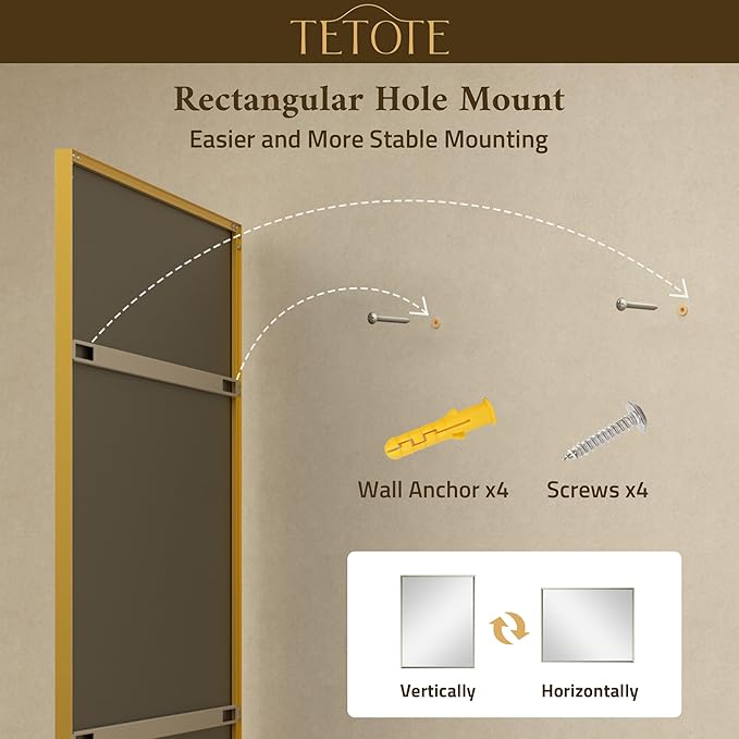 TETOTE Brushed Gold Bathroom Mirror 24" x 30" Brushed Gold Brass Rectangle Beveled Framed Bathroom Vanity Mirror for Over Sink, Tempered Glass, Modern Farmhouse Bedroom, Entryway, Living Room