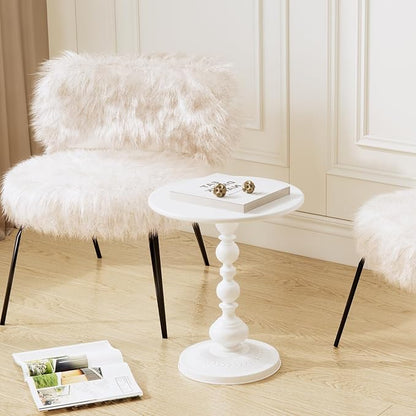 XIV Metal Small Round Side End Table, Vintage Matte Coffee Drink Cocktail Table, Accent Pedestal Table for Living Room Corners and Small Spaces, 21'' Height (White)