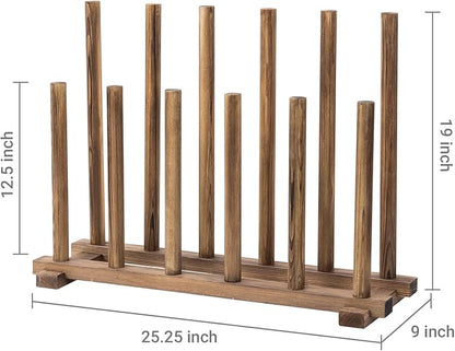 MyGift Rustic Burnt Brown Solid Wood Floor Standing Boot Holder Rack, Wooden Entryway Shoe Storage Organizer Stand Holds 6 Pairs of Tall and Short Boots