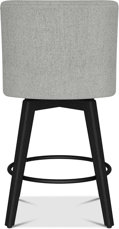 Counter Height Bar Stools Set of 2, Modern Swivel Barstools with Back and Wood Legs, Linen Fabric Upholstered Counter Height Stools, 26" H Kitchen Island Stools, Home Bar, Light Grey