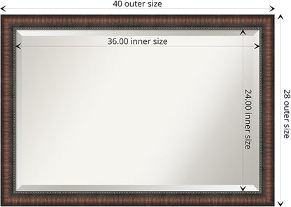 Amanti Art Brown Wall Mirror 28x40 Caleb Brown Rectangle Bathroom Mirror for Wall Decor Living Room, Large Rustic Farmhouse Frame, Hangs Horizonally and Vertically, Bathroom Decor, Beveled Edge