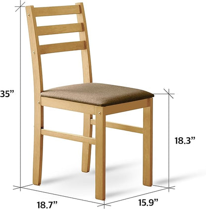 Livinia Seattle Modern Farmhouse Kitchen Dining Room Chair Set of 2, Solid Wood Fabric Upholstered Cushion Seat Wood Ladder Back Chairs (Natural)