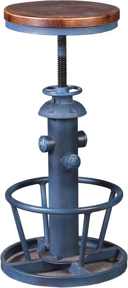 Topower Aged Steampunk Deco Industrial Round Bottom Adjustable Height Cafe Coffee Retro Vintage Fire Hydrant Design Pub Kitchen Counter Bar Stool (Antique Blue, Wooden Top)