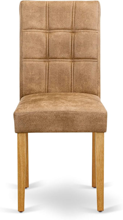 East West Furniture ANAS3-OAK-28 3 Piece Modern Dining Set consists A Dining Room Table and 2 Brown Textured Polyester Fabric Upholstered Dining Chairs, Oak
