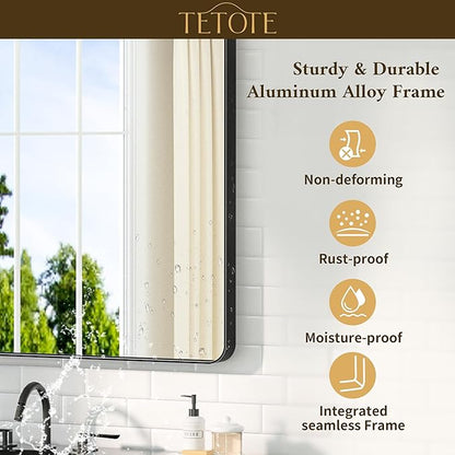 TETOTE Black Bathroom Mirror 22 x 30 Matte Black Metal Framed Vanity Mirror, Tempered Glass, Wall Mounted for Bathroom, Entryway, Bedroom, Living Room(Horizontal/Vertical)