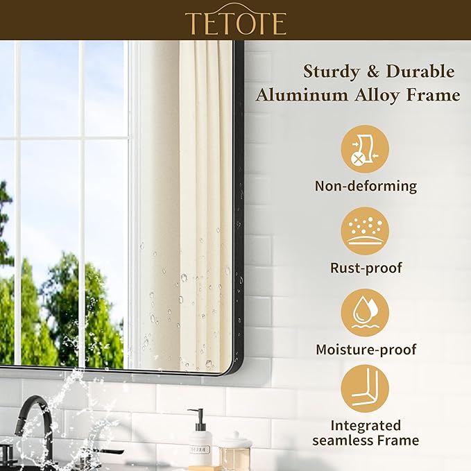 TETOTE 72 x 36 Black Vanity Mirror Large Black Mirror for Living Room Matte Metal Frame, Tempered Glass, Modern Farmhouse Wall Mounted Mirror for Decorative(Horizontal/Vertical)