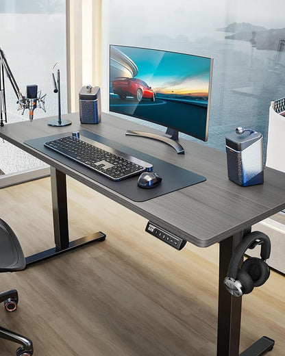 ErGear Height Adjustable Electric Standing Desk, 55 x 28 Inches Sit Stand up Desk, Large Memory Computer Home Office Desk with Two-Piece Desktop (Grey)