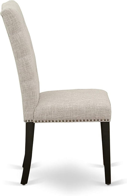 East West Furniture X627EL635-7 7 Piece Dining Table Set Consist of a Rectangle Dining Room Table with X-Legs and 6 Doeskin Linen Fabric Upholstered Chairs, 40x72 Inch, Multi-Color