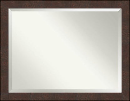 Amanti Art Brown Bathroom Mirror for Over Sink, 35x45 Wildwood Brown Rectangle Vanity Mirror, X-Large Rustic Farmhouse Frame, Hangs Horizonally and Vertically, Bathroom Wall Decor, Beveled Edge