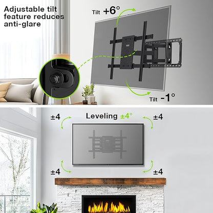 TV Wall Mount for 32"-100" up to 220 lbs, USX MOUNT Full Motion TV Mount with Swivel Tilt Dual Articulating Arms, Pre-Assembled Universal Wall Bracket, Max VESA 800x600mm, 12″-24″ Wood Studs