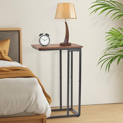 C-Shaped End Table, for Living Room, Bedroom, Small Spaces, TV Tray Couch Side Tables Laptop Table, Rustic Brown and Black