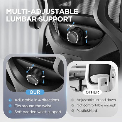 Ergonomic Office Chair with Footrest,Ultra Thick Reclining Office Desk Chair with Adjustable 2D Lumbar Support and Headrest,Spring Cushion,High Back Premium Mesh Computer Chair Office Chairs,Black