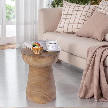 Athaliah Small Rustic Tree Stump Wood Side Table/Stool – 17.75″H Compact Hand-Carved Paulownia Accent Table, Versatile Nightstand & Plant Stand, Farmhouse Style