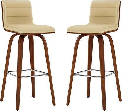 Vienna 30" Swivel Bar Stool in Walnut Wood Finish with Cream Faux Leather - Set of 3