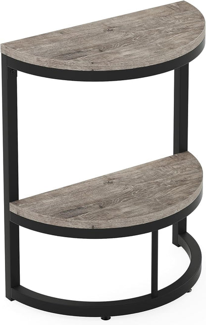 Tribesigns 2-Tier End Table Semi Circle, Small Half Round Side Table with Storage Shelf, Wood Accent Table Slim C Table for Sofa Couch, Living Room, Bedroom, Easy Assembly, Rustic Grey & Black