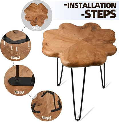 19.5 Inch Live Edge Side Table, Wood Freeform Small End Table with Waterproof, Rustic Accent Table Unique for Living Room, Bedroom, Home
