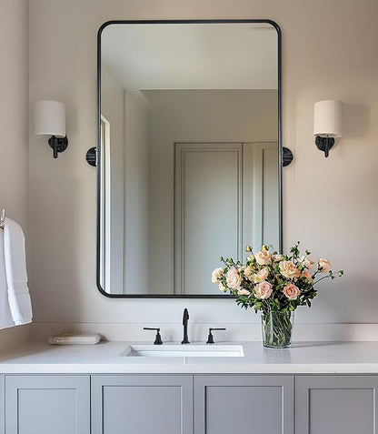 ANDY STAR Pivot Bathroom Mirror, 24 x 36 Inch Black Tilting Mirror for Bathroom with Rounded Corner Tube Metal Frame Design, Black Vanity Rectangle Mirror for Wall, Hangs Vertically Farmhouse Style