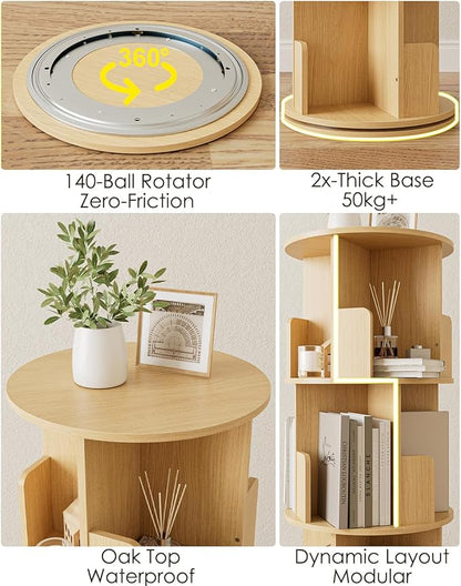 Masupu Rotating Bookshelf, Tall 4 Tier Rotating Spinning Bookshelf Tower, 360 Spinning Floor Standing Bookcase Storage Rack, Conner Rotating Book Shelf for Kids Rooms, Bedroom, Living Room