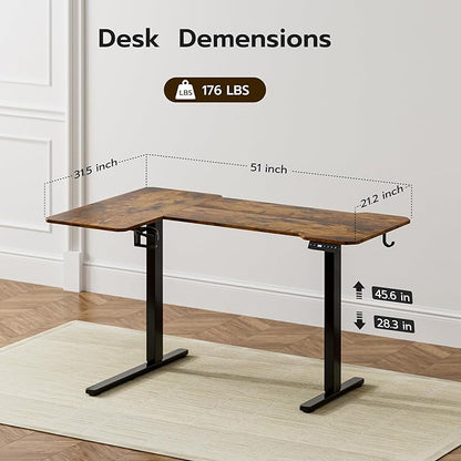 51" Reversiable L-Shaped Electric Standing Desk Adjustable Height Gaming Stand Up Corner Desk Sit Stand Home Office Computer Desk with Splice Board,Black Carbon Top