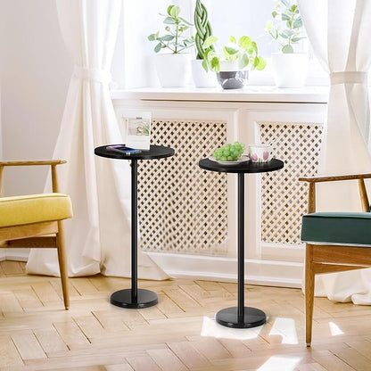 smusei Drink Tables for Small Spaces Pedestal Side Table Set of 2 Small Round Side Tables with Marble Base Black Pedestal Stand for Sofa Couch Chair Patio, Black