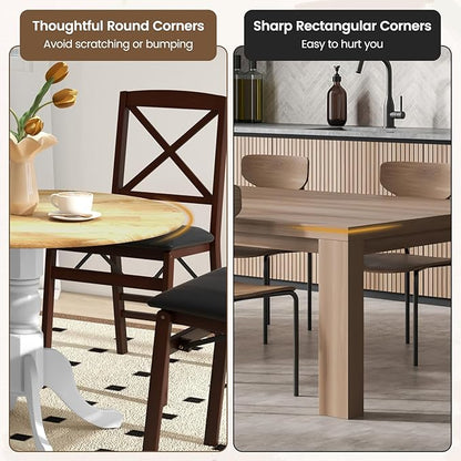 COSTWAY Round Dining Table for 4, 39-inch Wooden Kitchen Table With Solid Rubber Wood Frame, Curved Trestle Legs, Adjustable Foot Pads, Mid Century Rustic Dinning Table for Living Room (Natural+White)