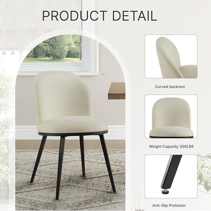Dining Chairs Set of 2, Fabric Upholstered Dining Room Chairs with Ergonomic Backrest & Metal Legs, Modern Kitchen Side Chairs for Home, Restaurant, and Café, Sand