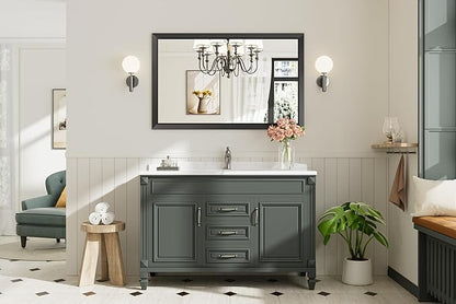 48x30 Inch Black Bathroom Mirror for Wall, Thick Metal Framed Rectangle Mirrors for Over Sink, Bedroom, Living Room, Entryway, Anti-Rust, HD Tempered Glass