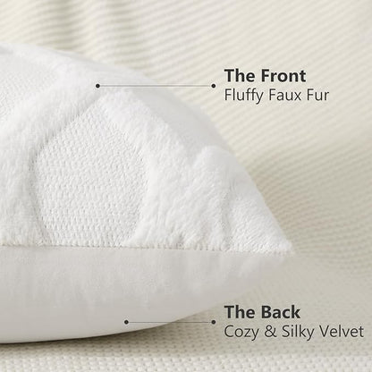 decorUhome Throw Pillow Covers 16x16 Inch Set of 2, Soft Plush Faux Fur Wool Cream White Couch Pillow Covers, Decorative Neutral Pillow Cases for Bed Sofa Living Room Home Decor