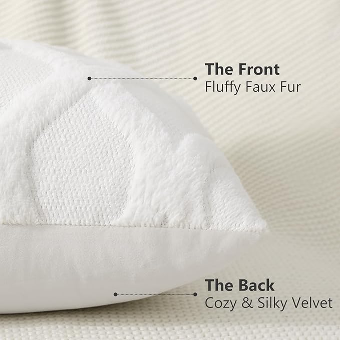 decorUhome Throw Pillow Covers 18x18 Inch Set of 2, Soft Plush Faux Fur Wool Cream White Couch Pillow Covers, Decorative Neutral Pillow Cases for Bed Sofa Living Room Home Decor