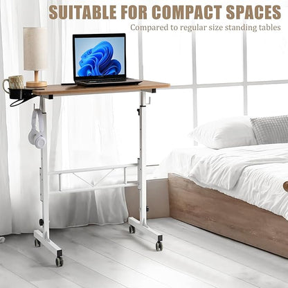 SIDUCAL Small Standing Desk Adjustable Height, Small Mobile Stand Up Desk with Wheels, Rolling Desk for Standing or Sitting, Portable Computer Desk for Walking Pad