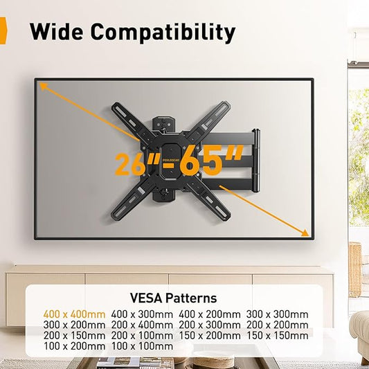Perlegear Long Arm TV Wall Mount for 26-65 inch TVs up to 100 lbs, Corner TV Mount Bracket with 31.65” Extension, Swivel, Tilt Articulating Arms, Full Motion Wall Mount, Max VESA 400x400mm PGMF25B