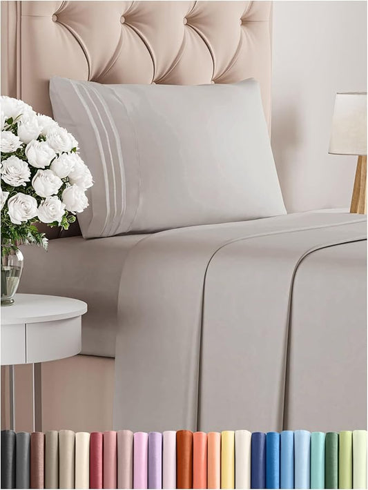 Twin Size 3 Piece Sheet Set - Comfy Breathable & Cooling Bed Sheets Set - Hotel Luxury Bedding for Women, Men, Kids, Teens, Boys & Girls - Deep Pockets, Soft and Wrinkle Free - Oeko-Tex - Light Grey