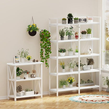 FATORRI Bookshelves and Bookcases, 5 Tier Tall Wood Metal Bookshelf, 51in Wide Bookcase Modern Shelving Unite for Home Office, Living Room, Bedroom (White Oak)