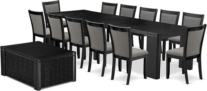 X12MZ-0C6-50 - 14-Pc Dining Room Table Set a Rectangular Table with a coffee table and 12 Dark Gotham Grey Linen Fabric Dining Chair, 39x120 Inch, Wire Brushed Black